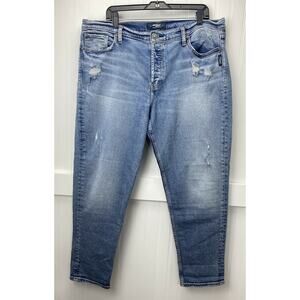 Silver Mom Jean Womens 36 High Rise Denim Jeans Plus Size Distressed Button Fly